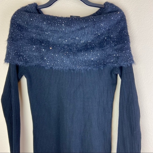 INC International Concepts- Sequined Eyelash-Knit Foldover Sweater - Picture 8 of 10